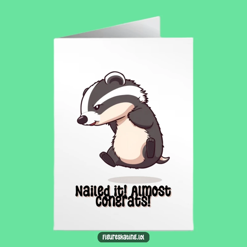 Free Printable Congrats Card: Funny Badger Ice Skating Mishap Downloadable for Any Occasion