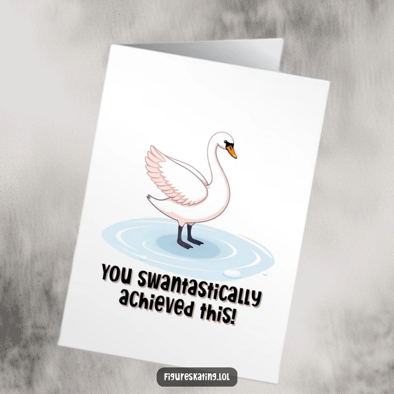 Elegant Free Printable Congratulations Card: A graceful swan pirouetting on ice, celebrating success with poise and sophistication.