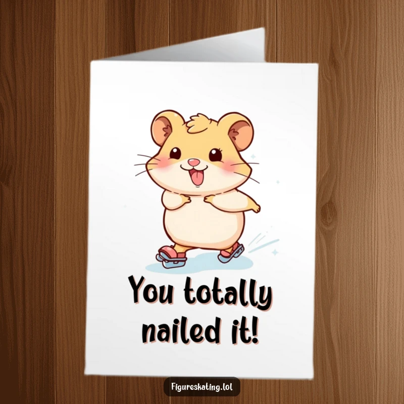 Funny Free Printable Congrats Card: Cheerful hamster gliding on ice, trailing sparkles, perfect for congratulations.