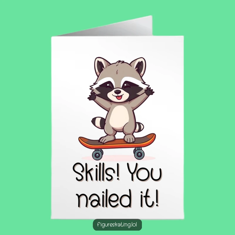 Free Printable Congrats Card: Raccoon Skate Stunt Triumph Downloadable Gift