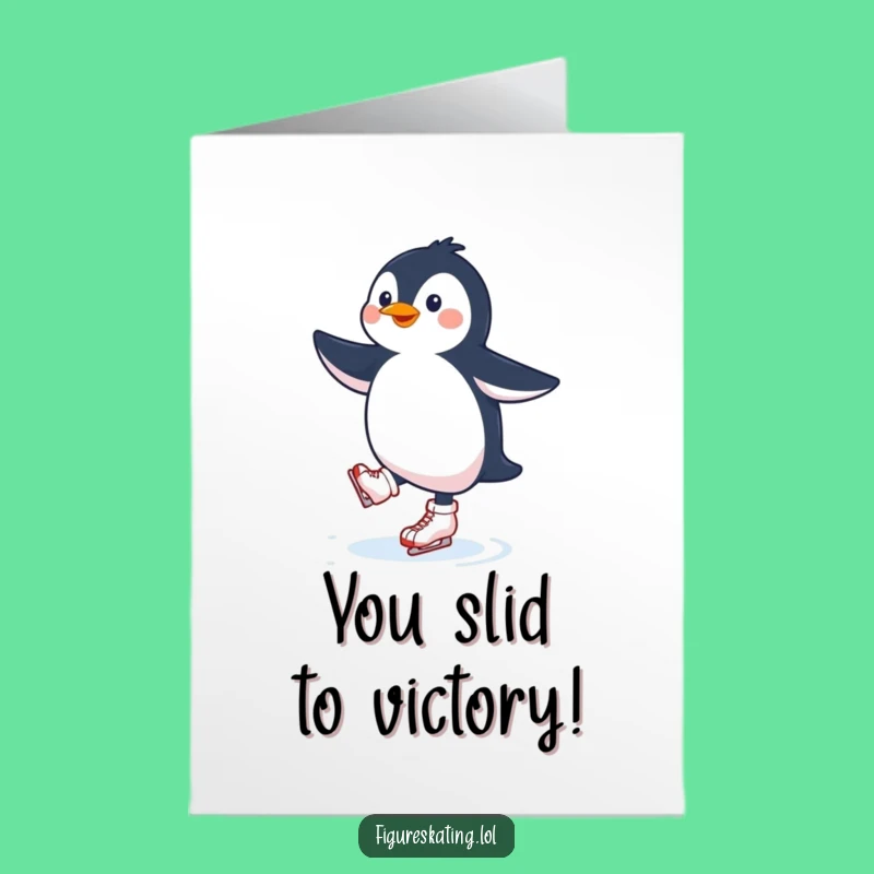 Free Printable Congratulations Card: Penguin Skater, Humorous Downloadable Gift for Any Win