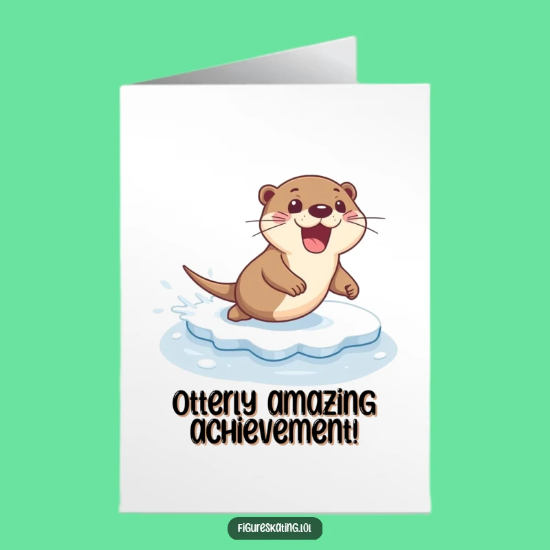 Free Printable Funny Congrats Card: Otter Ice Sliding Triumph Downloadable