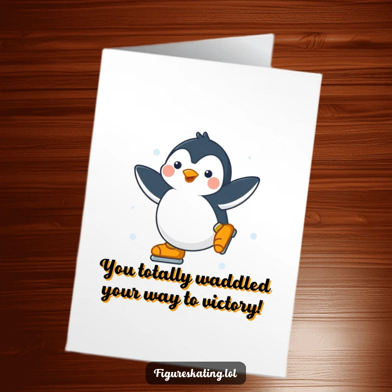 Funny Free Printable Penguin Congratulations Card a penguin gracefully ice skating, celebrating success, a downloadable congrats card.