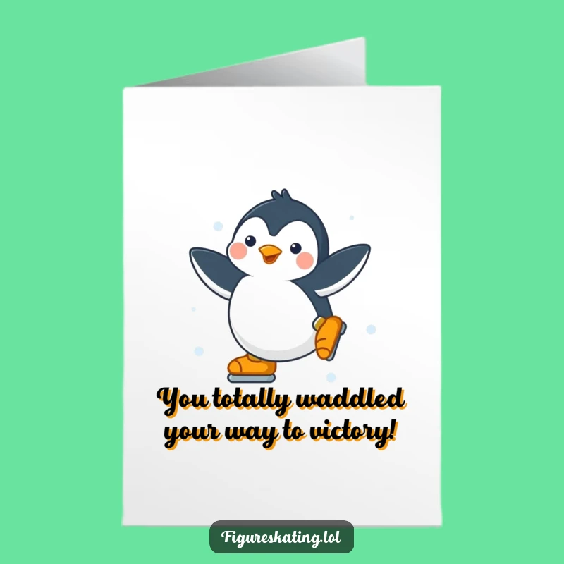 Free Printable Happy Penguin Congrats Card: Funny Skating Downloadable Gift