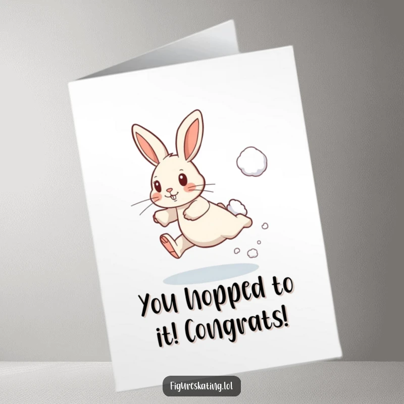 Funny Free Printable Congratulations Card: A rabbit determinedly leaps with a snowy puff, celebrating your fantastic achievement.