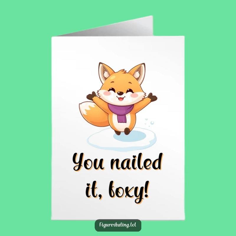 Free Printable Congrats Card: Fox Ice Skating Celebration - Downloadable & Funny