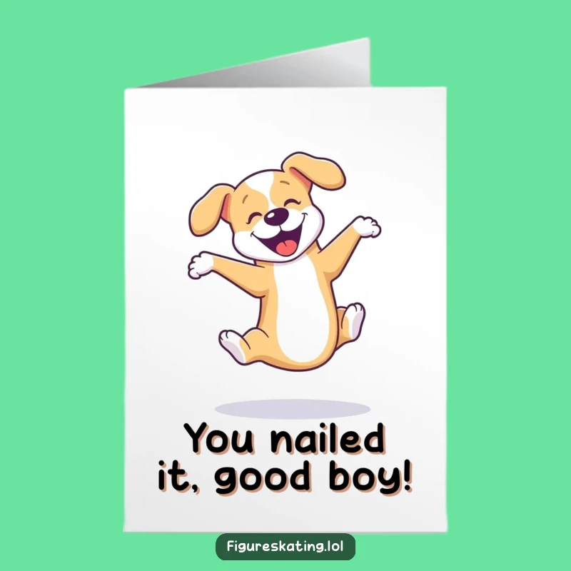 Free Printable Congratulations Card: Dog Skater, Joyful Humorous Downloadable Gift for Big Wins