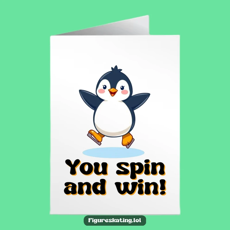 Free Printable Congrats Card: Penguin Ice Skating Twirl - Elegant Downloadable Greeting