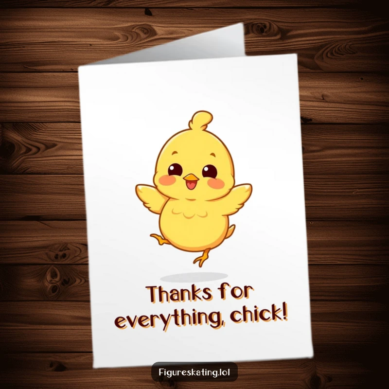 Funny Free Printable Thank You Card: A happy chick doing a small, joyful jump, expressing thanks.