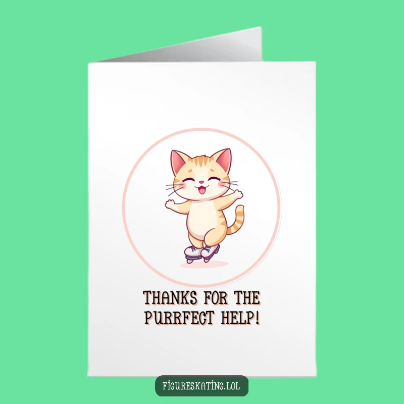 Free Printable Funny Thank You Card: Giggling Cat Skating Gratitude Downloadable