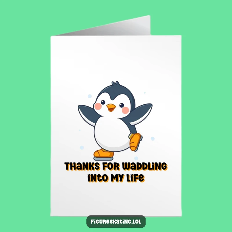 Free Printable Happy Penguin Thank You Card: Funny Skating Downloadable Gift