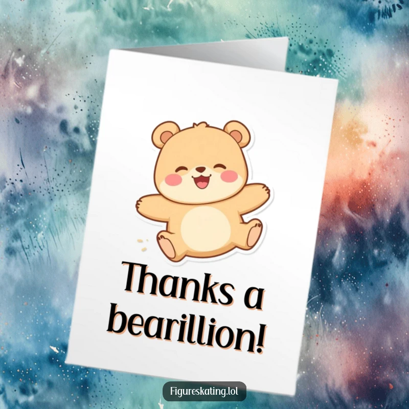 Funny Free Printable Thank You Card: A bear glides peacefully with a delighted expression, conveying heartfelt thanks.