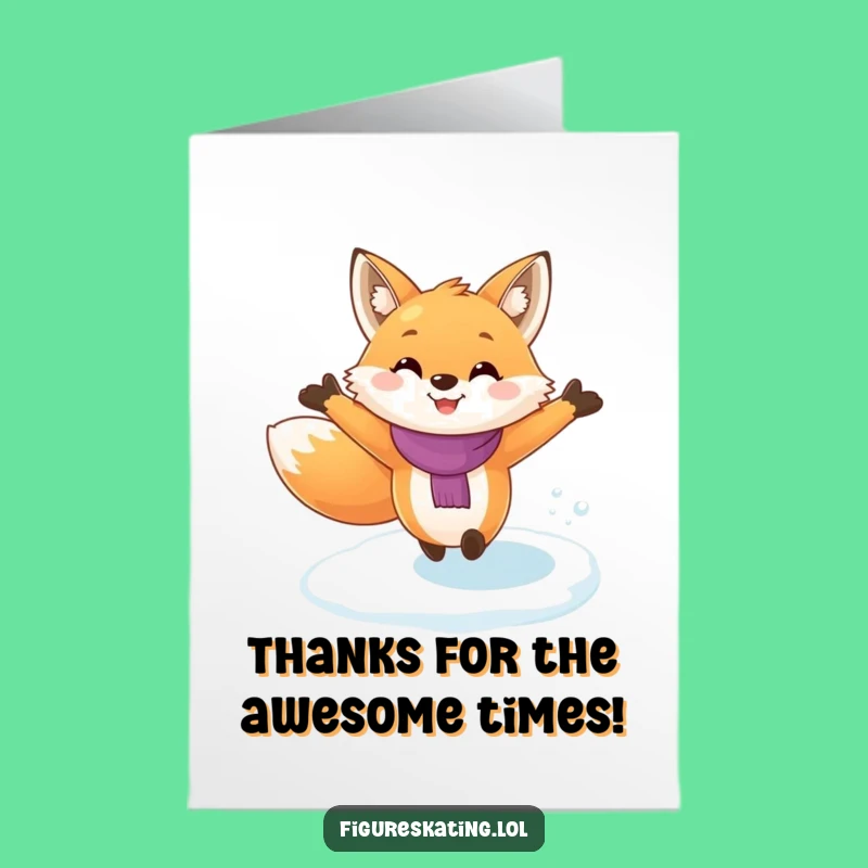 Free Printable Thank You Card: Fox Ice Skating Gratitude - Funny Downloadable
