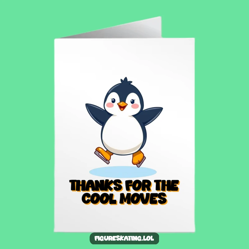 Free Printable Thank You Card: Penguin Ice Skating Twirl - Grateful Downloadable Greeting