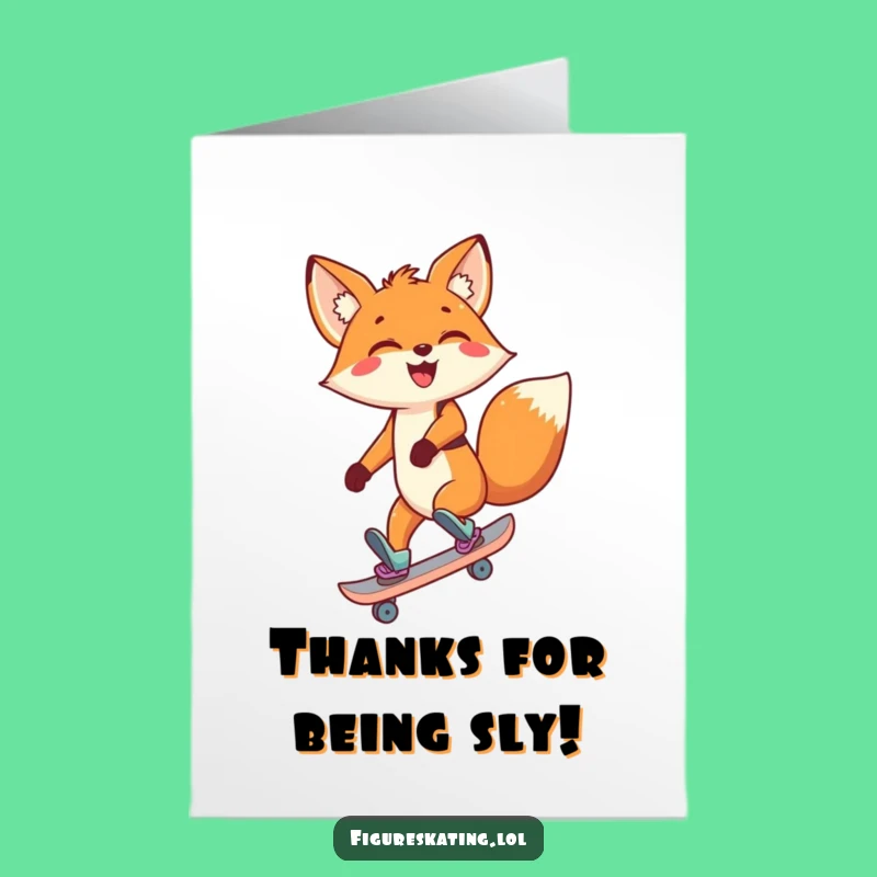 Free Printable Fox Thanks Card: Funny Skating Downloadable Gift to Show Gratitude