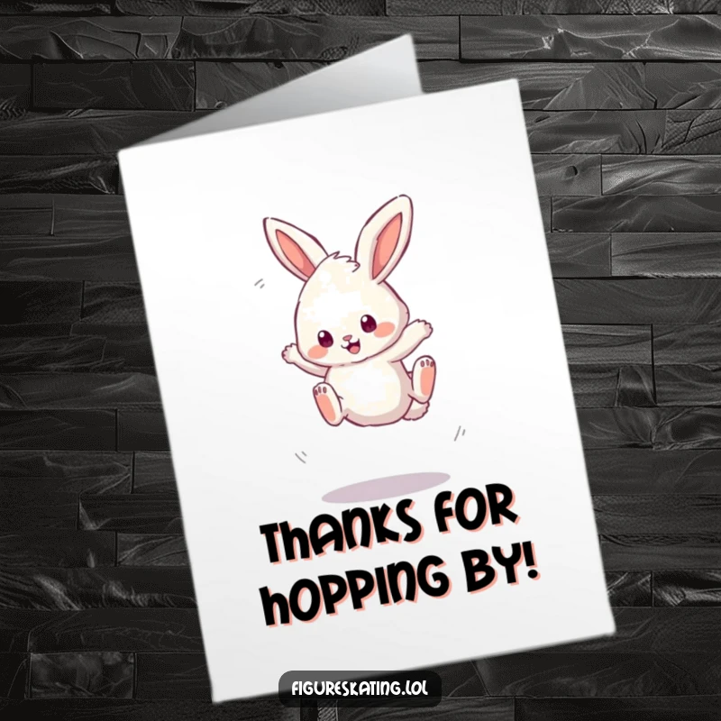 Funny Free Printable Thank You Card: A fluffy bunny hilariously attempting a wobbly triple jump.