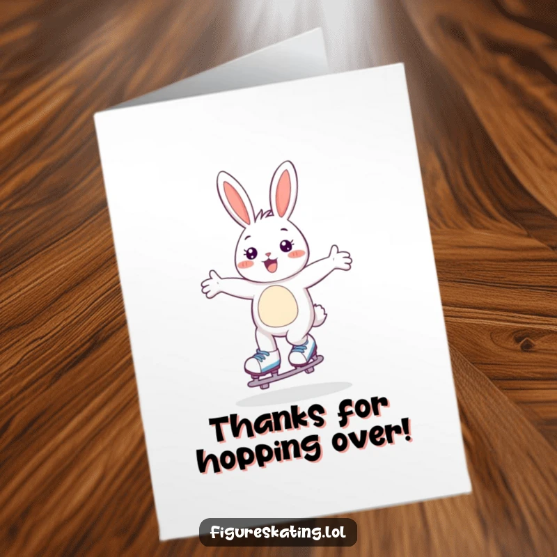 Funny Free Printable Thank You Card: Happy bunny skating with arms wide, expressing thanks.