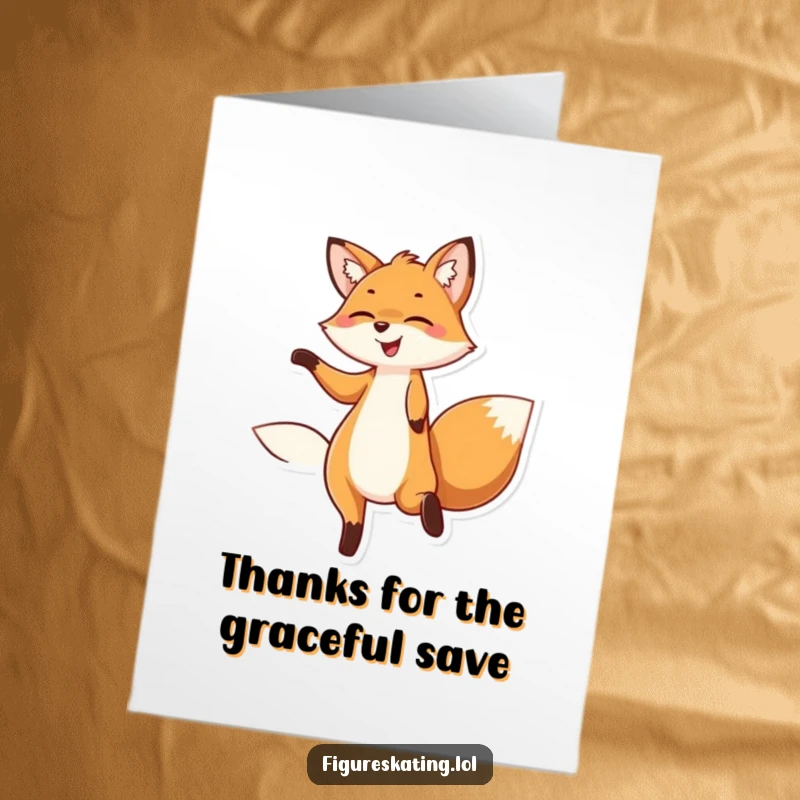 Funny Free Printable Thank You Card: A delighted fox twirling joyfully to express sincere gratitude.