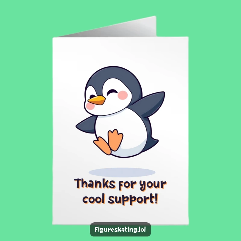 Free Printable Funny Thank You Card: Penguin Wobbly Jump Gratitude Downloadable