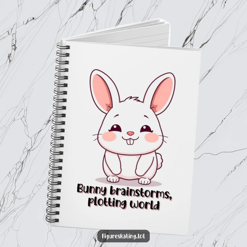 Funny Bunny Notebook featuring a chubby cartoon bunny gliding forward with a happy sigh, perfect for note-taking.