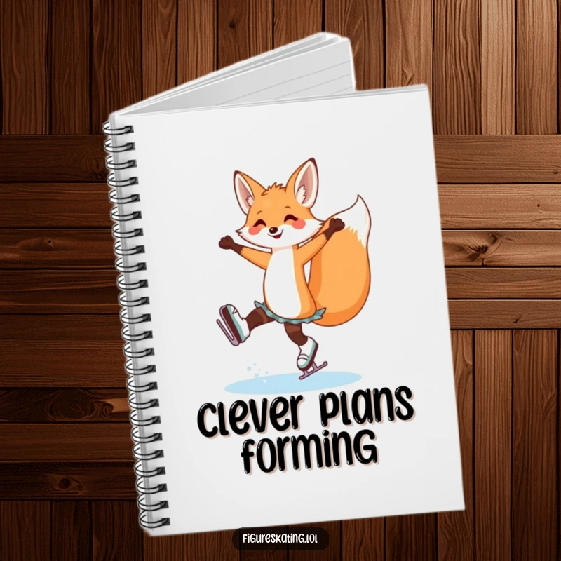 Funny fox ice skating notebook featuring a graceful fox in an arabesque, inspiring artistic endeavors and eloquent writing.