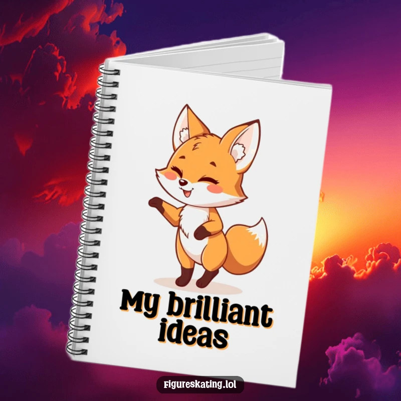 Funny fox notebook cover with a playful fox pirouetting and winking, encouraging creativity and lighthearted note-taking.