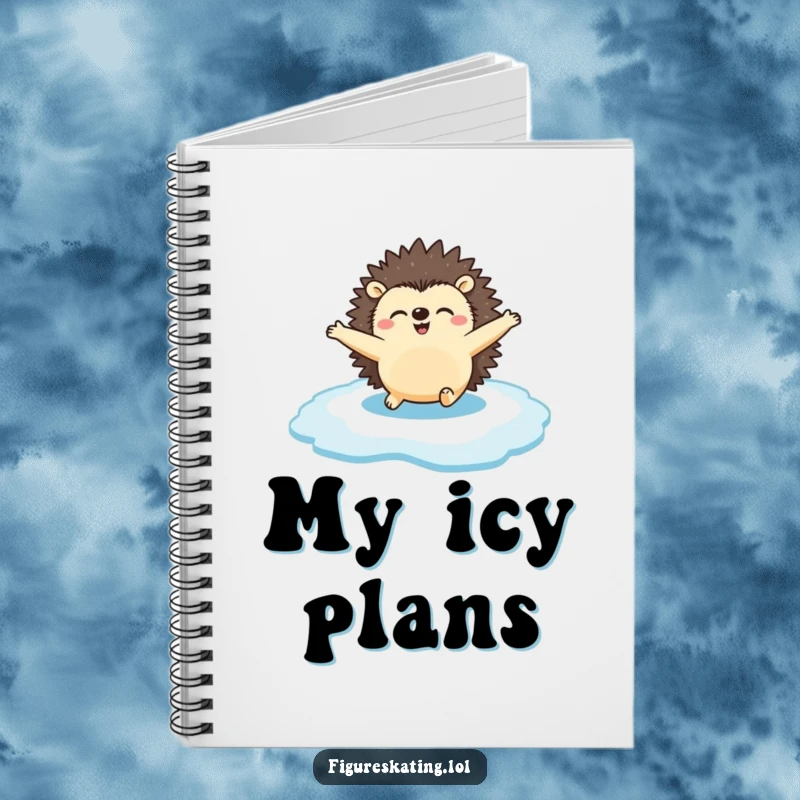 Funny Notebook: A happy hedgehog gliding across the ice with arms spread, inspiring cheerful notes and creative thoughts.