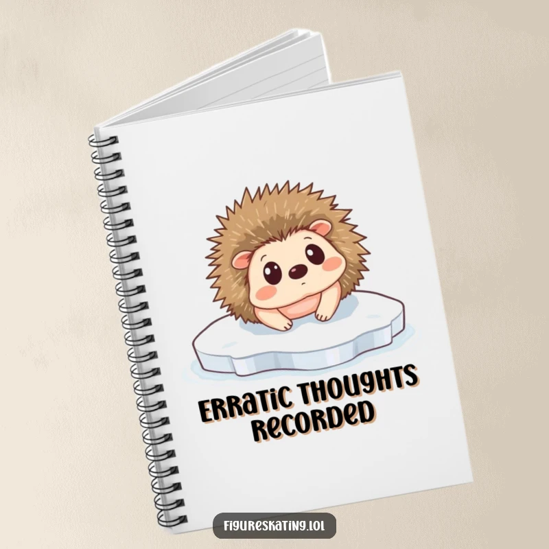 Funny Hedgehog Ice Slip Notebook: A tiny hedgehog comically slipping on ice, perfect for jotting down notes.