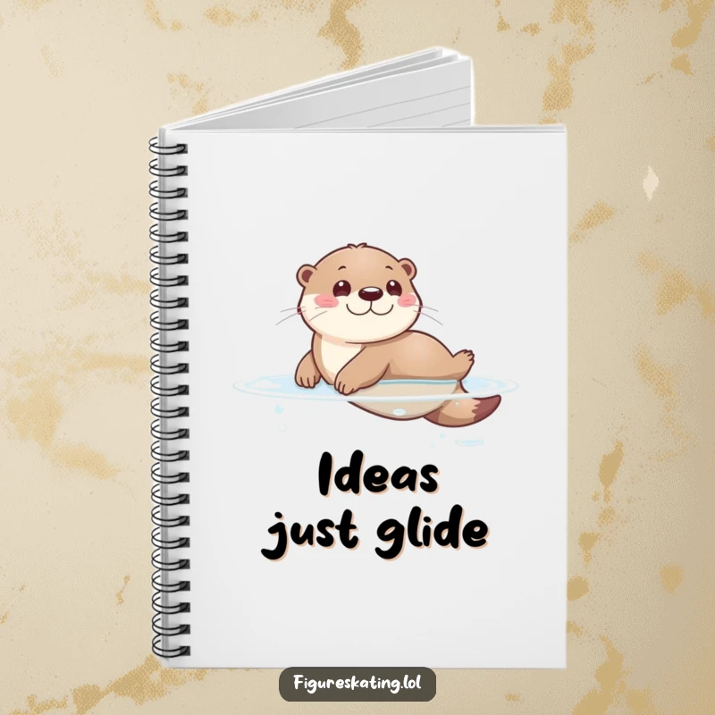 Funny notebook with a cute otter sliding effortlessly on a glassy surface, inspiring playful thoughts and creative writing.