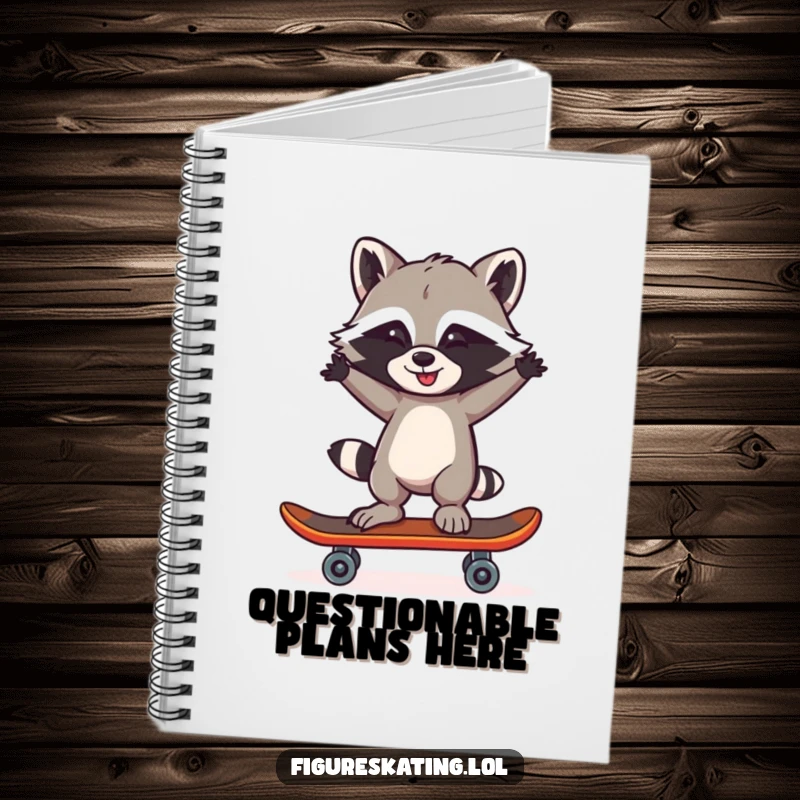 Funny Raccoon One Skate Notebook: A mischievous raccoon balancing on one skate, perfect for jotting down brilliant ideas.