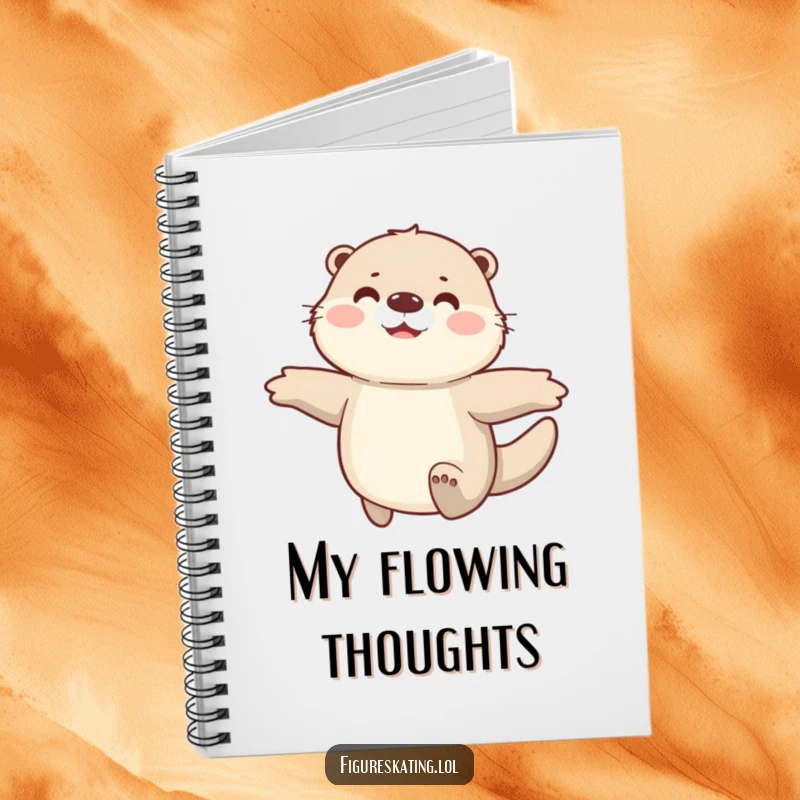 Funny notebook with a happy, fluffy otter gliding smoothly with arms spread wide, inspiring creativity and smiles.