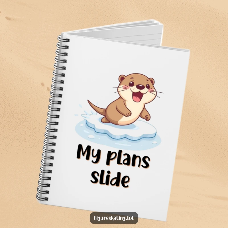 Funny notebook cover with an excited otter sliding across ice with a flourish, capturing a moment of pure aquatic fun.