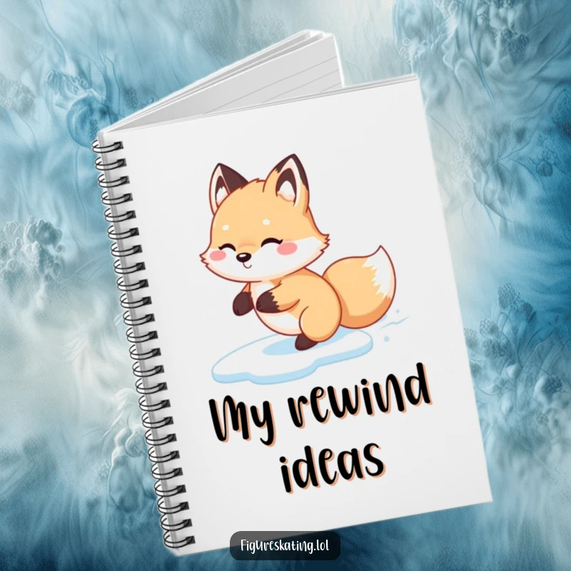 Funny Fox Glide Notebook, showing a fluffy fox happily gliding backwards on ice, perfect for journaling creative ideas with winter humor.