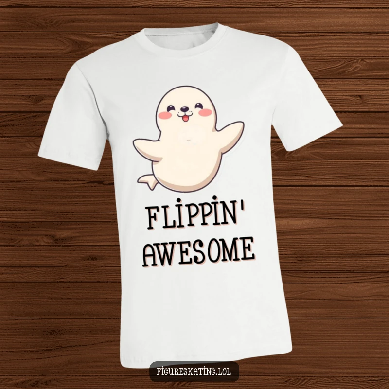 Funny t-shirt featuring a happy seal masterfully spinning on one flipper, showcasing incredible balance and aquatic showmanship.