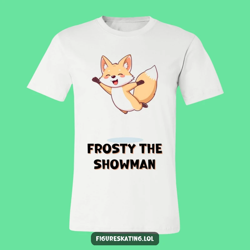 Funny Arctic Fox T-Shirt: Giggling Skater Doing a Joyful Figure Skating Jump
