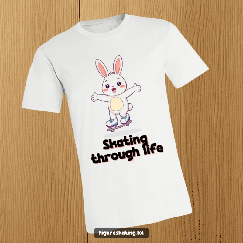 Funny t-shirt featuring a happy bunny gliding on skates with arms wide open, embodying pure fun and freedom.