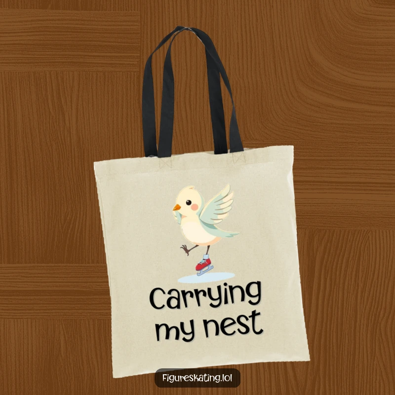 Funny Bird Tote Bag: A fluttering bird performs an elegant pirouette on ice skates, ideal for carrying grace and humor, a beautiful funny gift.