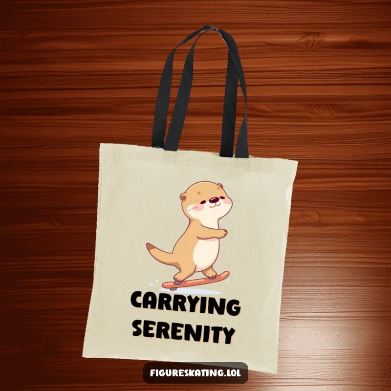 Funny Otter Gliding Tote Bag: A graceful otter gliding backwards on skates with a serene expression, a stylish accessory.