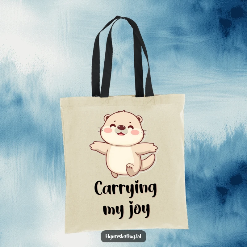 Funny tote bag featuring a happy, fluffy otter gliding smoothly with arms spread wide, a delightful and practical accessory.